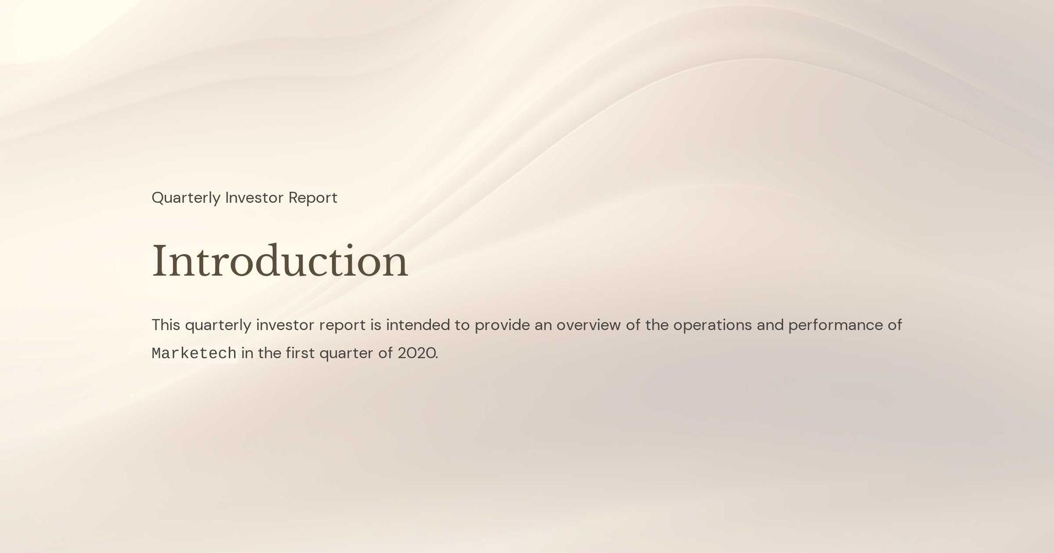 Quarterly Investor Report